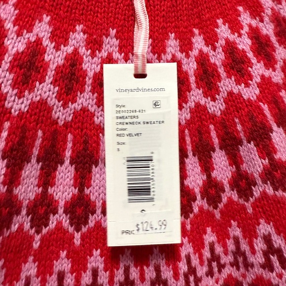 Size SMALL Vineyard Vines Red & Pink Fair Isle Wool Sweater, Nordic Crewneck NWT - Picture 5 of 9